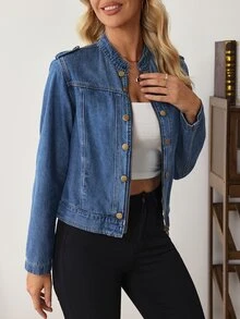 Balvessa Women's Casual Denim Jacket, Autumn - Blue - View 9
