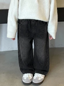 Dazy Kids 小男孩時尚口袋牛仔褲，適合週末外出，秋季百搭 - 黑色 - 查看 5