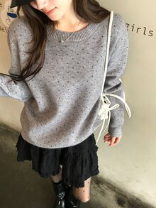 DAZY Women's Round Neck Polka Dot Korean Style Long Sleeve Mesh Knit Sweater, Autumn/Winter - Grey - View 4