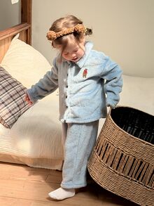 DAZY Infant/Toddler (Girl) Collared Comfortable Long Sleeve & Long Pants 2 Pieces Set Loungewear, Autumn/Winter - Blue - View 7