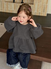 Dazy Kids Sweatshirt Lengan Panjang Leher Bulat untuk Bayi/Balita (Perempuan) Musim Gugur/Dingin - Grey - View 3