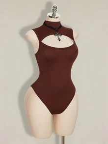 SHEIN ICON 女款大尺碼鏤空連身衣 - 摩卡棕 - 查看 7
