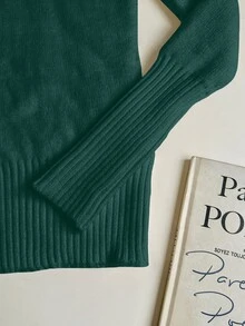 Franclia European And American Autumn/Winter Fashion All-Match Versatile High Neck Thick Fleece One-Piece Slim Fit Long Sleeve Inner Layer Base Knit Sweater - Dark Green - View 5