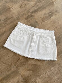 Elamini Plus Size Summer Casual Mini Denim Skirt - White - View 3