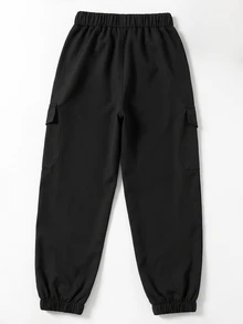 1pc Boys Black Woven Cargo Pants With Small Letter Print Accents, Suitable For Autumn/Winter Outdoor Activities - Black - View 2