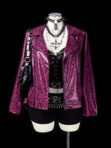 Sunspun Plus Size Women's Autumn/Winter Long Sleeve PU Snake Print Jacket, Motorcycle Style - Multicolor - View 1