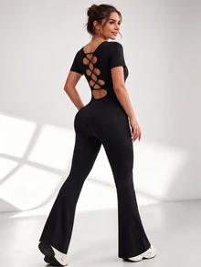 Slayform Slayform Women's Casual Versatile Square Neck Sports Jumpsuit - Black - View 2