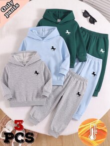 Young Boys Clothes 3Pcs Fleece Lined Jogger Pants Set Winter Sweatpants Horse Logo Print Multipack Casual Track Pants Multi-Pack - Black - View 5