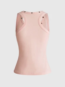 ROMWE Grunge Punk Women's Gray Pink Eyelet Rhinestone Bronze Lace Sexy Streetwear Tank Top - Baby Pink - View 2