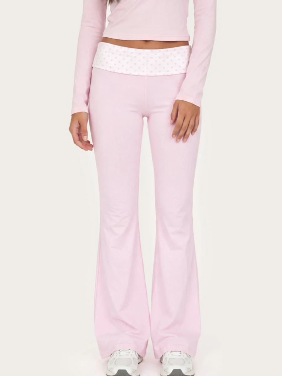 Tween Girl Polka Dot Patchwork Casual Daily Flare Pants - Multicolor - View 1