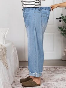 EMERY ROSE Plus Size Women's High-Rise Barrel Jeans, Light-Wash Wide-Leg Denim,Vacation Outfit,Halloween,Christmas,New Year,Party,Luxury,Elegant ,Concert - Blue - View 8