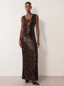 MERLEAU Women's Modern Dark Brown Sequin Dress - Brown - View 3