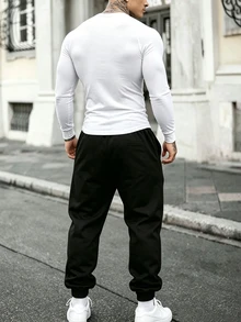 Gym Rark Men's Letter Print Long Sleeve Top And Pants Casual Daily Sports Set - White - View 2