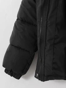 SHEIN 兒童大童女孩簡約舒適寬鬆短版立領加厚保暖冬季外套 - 黑色 - 查看 8