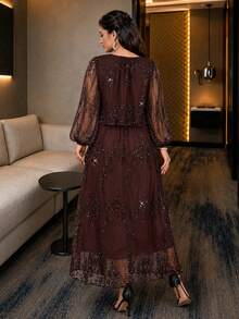 Auveirra Plus Size Elegant Sequin Party Dress Fall - Brown - View 2