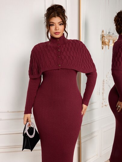 Modelyn Vestido de punto casual de unicolor para uso diario para mujer de talla grande