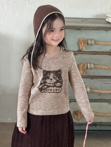 Dazy Kids (少女) 有領短袖紋理鏤空設計T恤 - 卡其色 - 查看 5