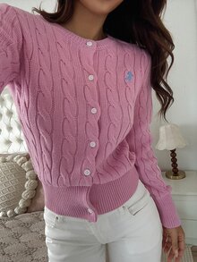 Livesso Women's Single-Breasted Casual Daily Long Sleeve Cardigan Fall Winter - Pink - View 4