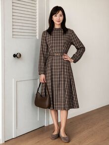 Yumoku Women's Casual Plaid Midi Dress, Autumn - Multicolor - View 3
