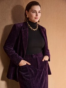MOTF PREMIUM PLUS SIZE WOMEN'S AUTUMN/WINTER VELVET SOLID COLOR LONG STRAIGHT SKIRT - Purple - View 6