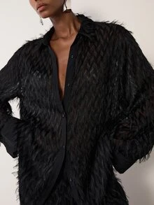 MERLEAU Women's Modern Black Tassel Blouse - Black - View 8