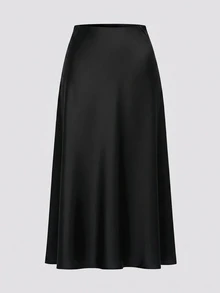 SHEIN CURVE+ 大尺碼女款純色優雅裙，適合通勤，2026秋冬 22W - 黑色 - 查看 4
