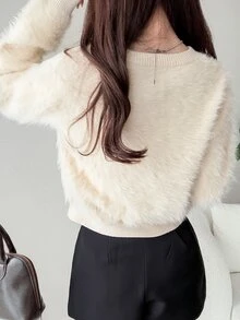 FRIFUL Women's Autumn/Winter Casual Solid Color Chain Decor Sweater - Apricot - View 5