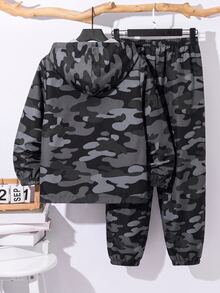 SHEIN 青少年男孩半拉鍊連帽外套與束口長褲2件套，休閒運動風，適合秋冬穿著 - 彩色 - 查看 2