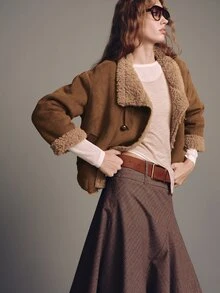 MOTF PREMIUM JAKET SUEDE HANGAT BERLAPIS TERMAL DENGAN KERAH DOUBLE-BREASTED VINTAGE - Coffee Brown - View 8