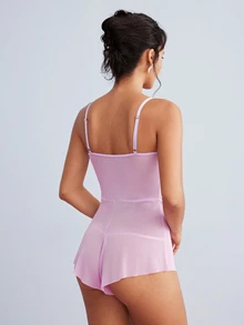 Elorette Women's Floral Embroidered Mesh Camisole Romper - Mauve Purple - View 2
