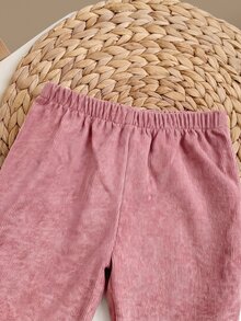 SHEIN 女嬰字母刺繡運動衫與長褲套裝 - 粉色 - 查看 7