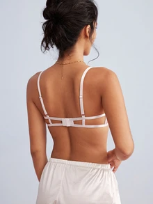Elorette Women's Floral Embroidered Pattern Casual Daily Spaghetti Strap Bra - White - View 3