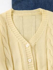 SHEIN Vintage flätstickad långärmad tröja för flickor - Gul - Visa 5