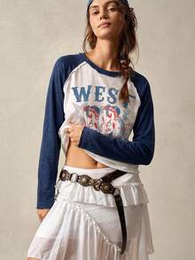 Bohemela Women's Colorblock Patchwork Western Boot Print T-Shirt - Multicolor - View 8