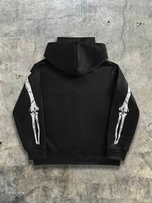 SHEIN 青少年男孩黑色寬鬆衛衣，雙層領口學院風，冬季返校穿搭 - 黑色 - 查看 2