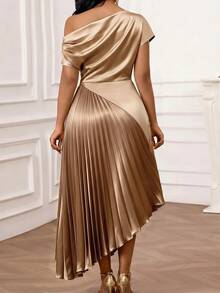 SHEIN Lady Plus Size Elegant Pleated Party Dress - Multicolor - View 2