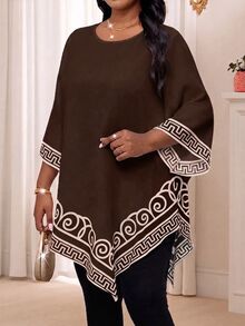 SHEIN Lady 大尺碼女款圓領休閒日常穿著襯衫 - 棕色 - 查看 3