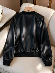 GlowEve Women's Solid Color Raglan Long Sleeve Frog Button Front Casual Baseball Jacket - Black - View 2