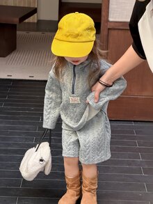 Dazy Kids Set Sweatshirt Lengan Panjang Berkerah Pita untuk Bayi/Balita (Perempuan) Musim Gugur/Dingin - Grey - View 4