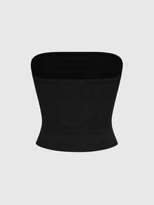 ROMWE Goth Plus Size Women Skull & Pumpkin Pattern Casual Daily Tube Top - Black - View 5