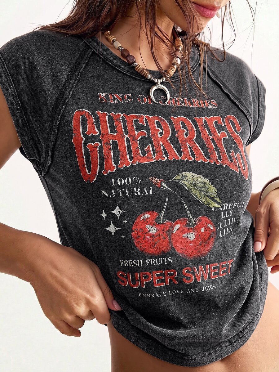 Bohemela Women's Sexy Fashion Letter Print Crew Neck T-Shirt - Black - View 1