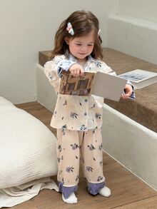 Dazy Kids Infant (Girl) Collared Long Sleeve Top & Long Pants 2 Pieces Set Loungewear - White - View 8