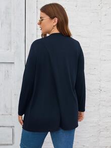 SHEIN LUNE Plus Size Solid Color Minimalist Versatile Long Sleeve Knit Cardigan For Daily Wear - Navy Blue - View 2