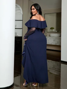 NU&NOW Robe Grande Taille avec Volants et Fente Volants Automne - Bleu marine - Voir 4