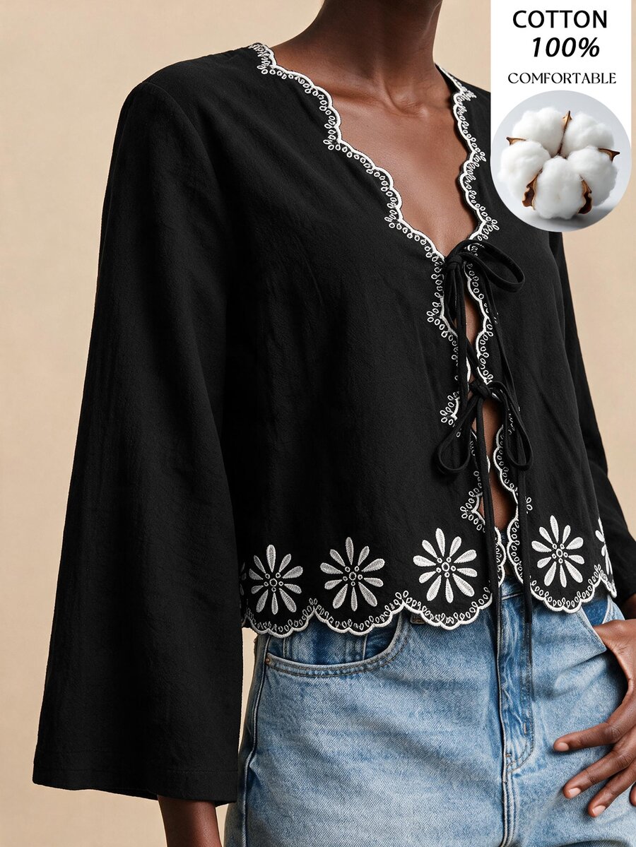 Travachic Women's Colorblock Casual Elegant Boho Versatile Daily Wear Shirt Vacation Black Floral Fall