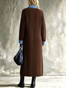 Balvessa Women's Colorblock Casual Versatile Daily Wear Cardigan - Brown - View 2