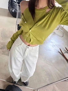 DAZY 女款夏季休閒百搭日常穿著牛仔褲 - 白色 - 查看 5