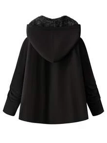 SHEIN Clasi 大尺碼女款純色抓絨內裡休閒百搭日常長袖夾克 - 黑色 - 查看 9