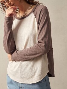 Bohemela 休閒純色針織拼接圓領長袖女款T恤 - 彩色 - 查看 5
