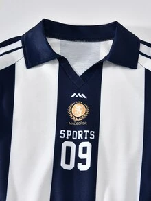 SHEIN 女童大童春秋冬季休閒運動風 2 件套 紐約字母印花立領運動衫與短褲套裝 白色海軍藍 - 彩色 - 查看 4